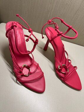 Aje Mirage Leather Strappy Heels Rouge Pink Size 40 New in Box